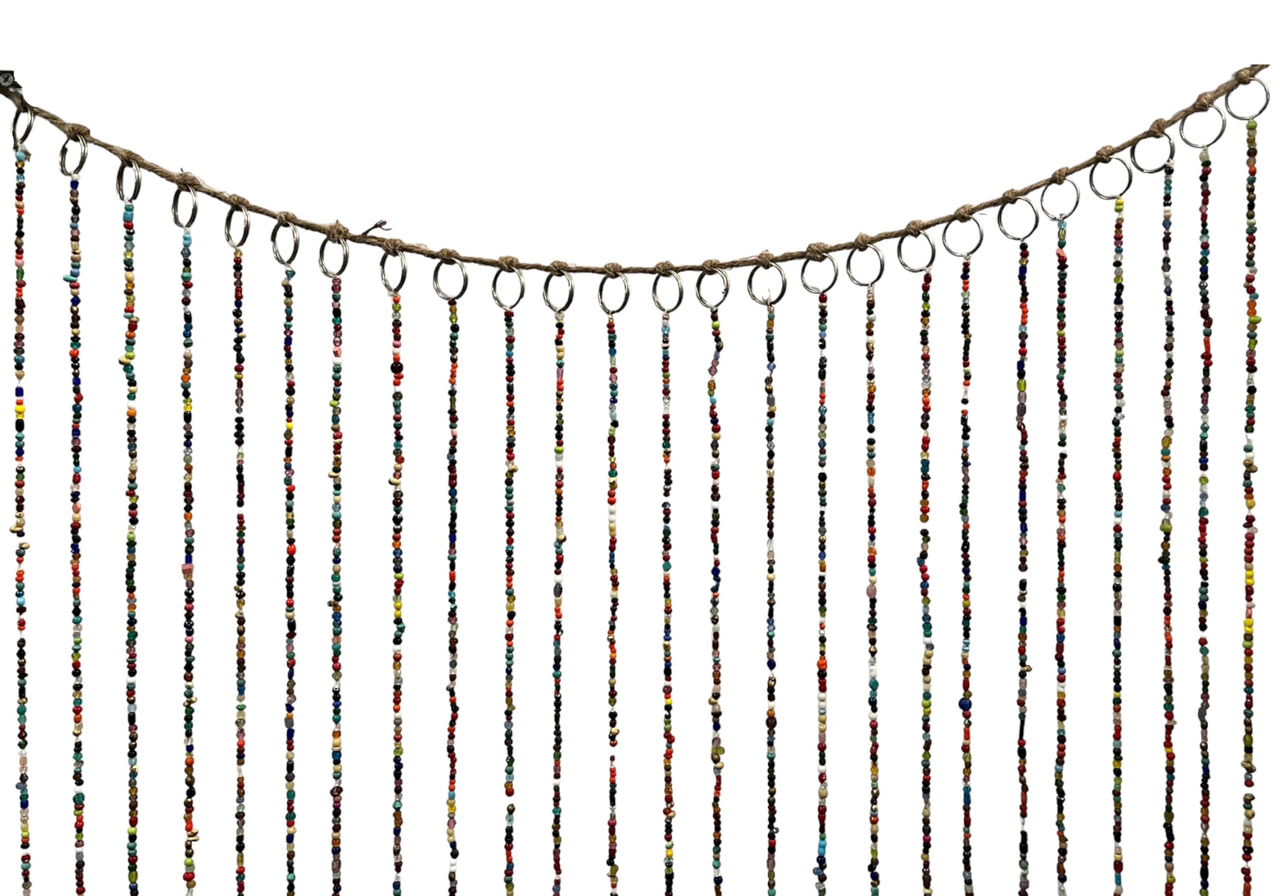 Bohemian Hippy Beaded Doorway Garland Boho Curtain, Room Divider , 180 cm Beaded Strands with Jingle Bells at the bottom , Colourful Home Décor