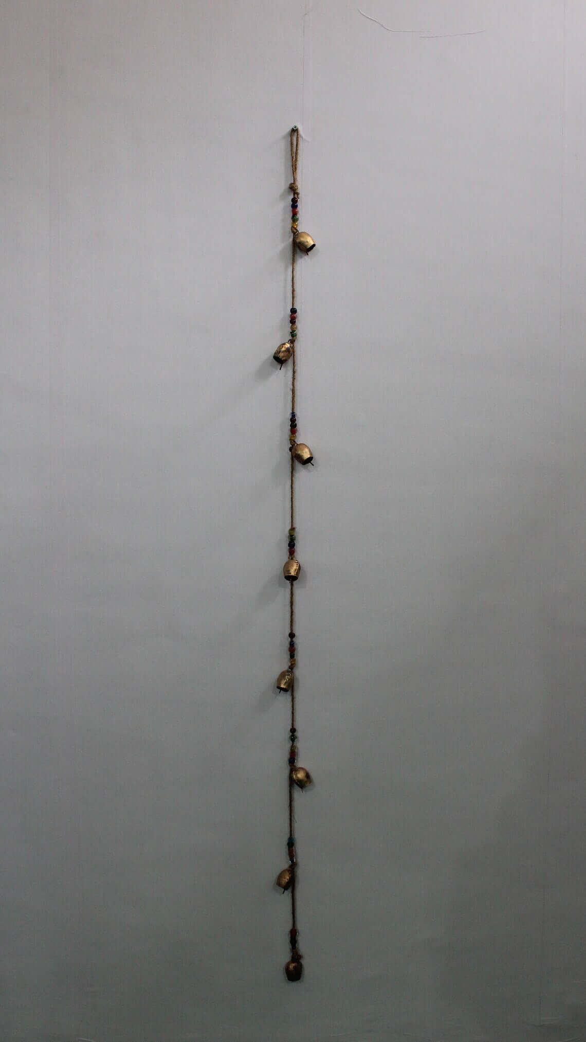 Rustic Shabby Chic Bells Hanging Garland with glass beads and jute twine, featuring 8 dome-shaped bells.