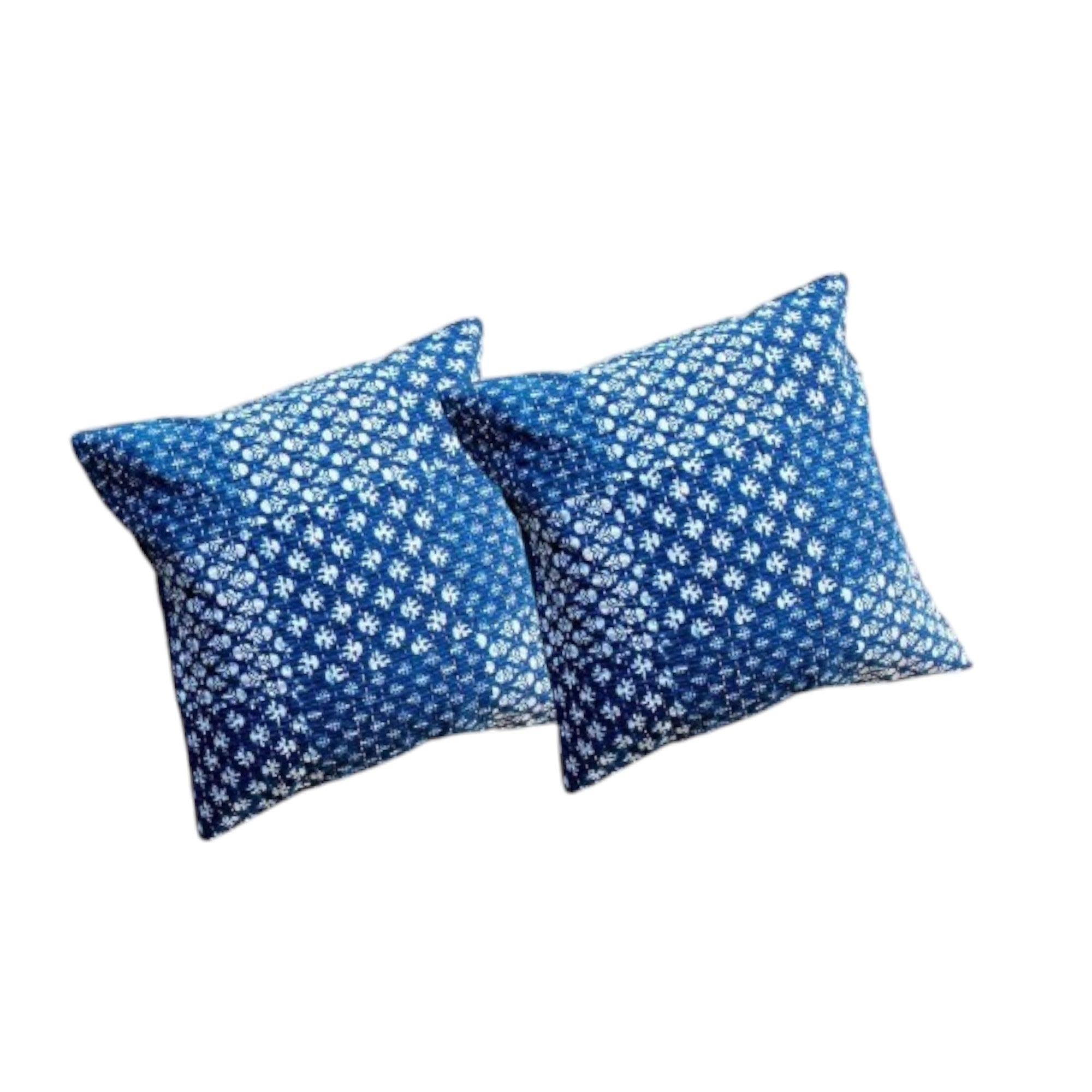 Set of 2 indigo blue geometric decorative throw pillow covers, 16x16 inches for sofa or bed accents.