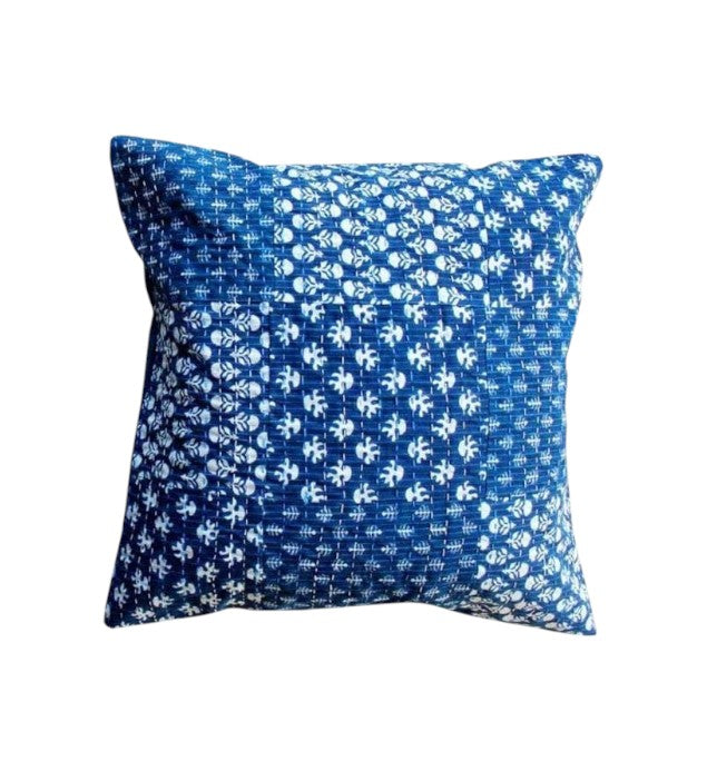 Indigo blue geometric digital print cushion cover, decorative throw pillow for sofa and bed, handmade accent pillow.