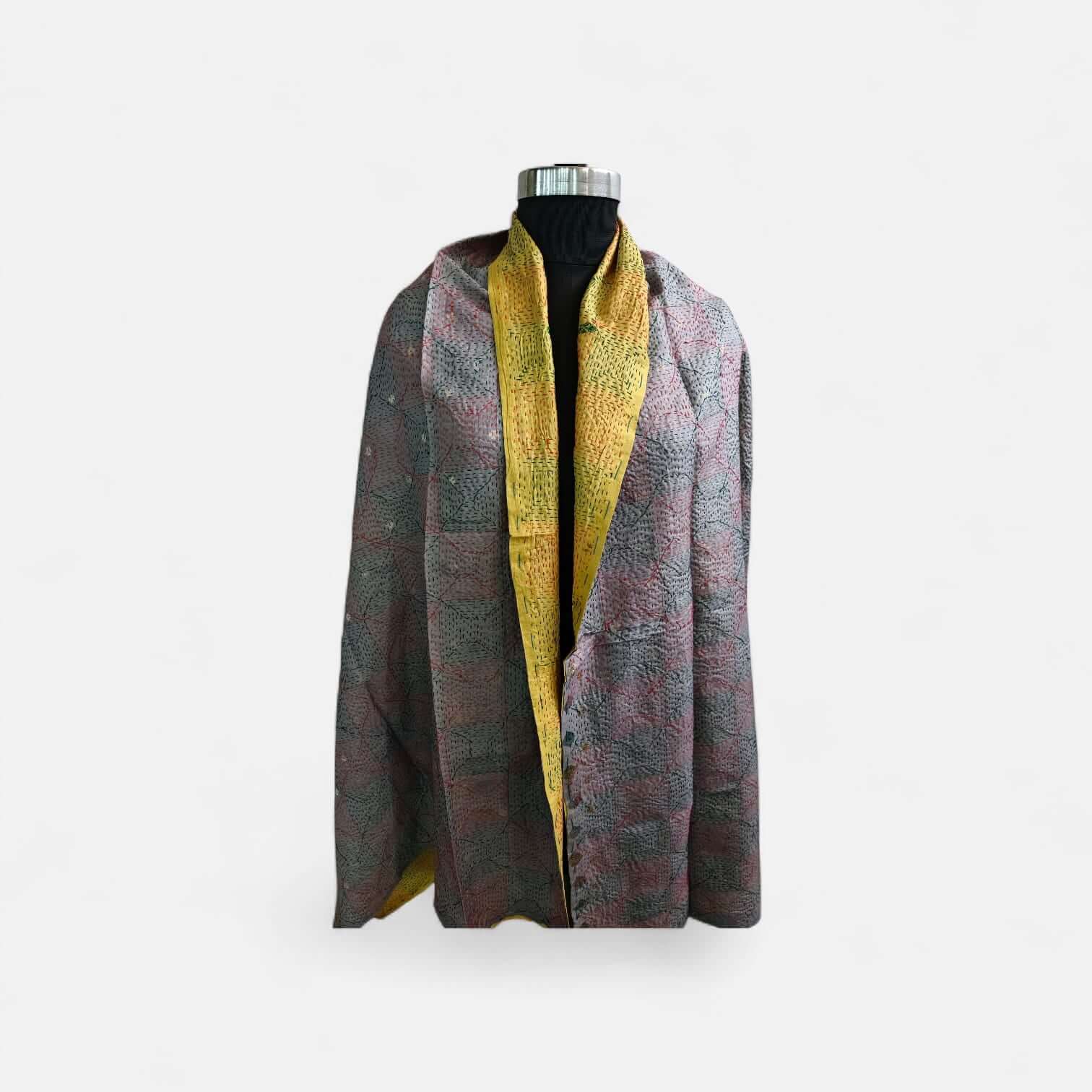 Vintage Kantha Silk Scarves Scarf Reversible 100%Silk Sari Saree Wraps Indian Dupatta Wholesale Supply