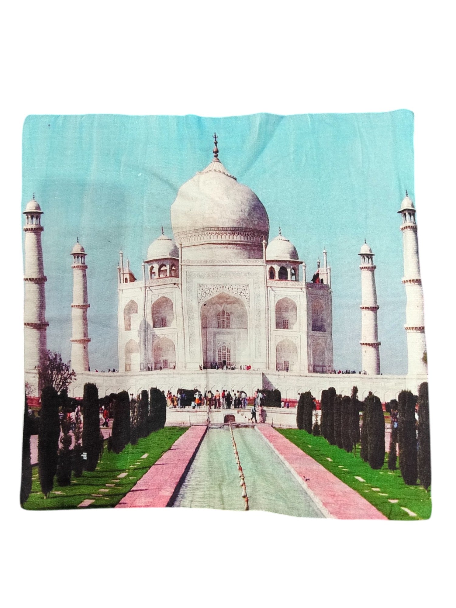 16x16 cushion cover featuring a digital print of the Majestic Taj Mahal for stylish decor.