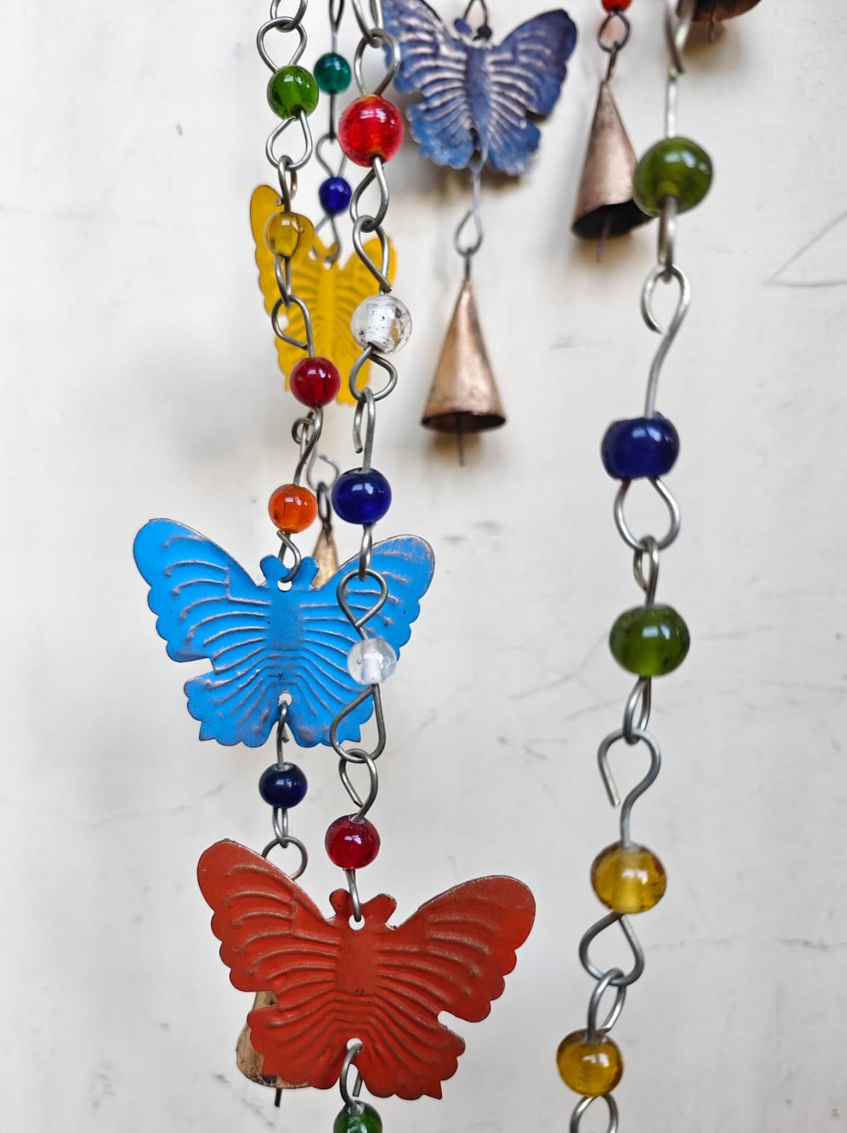 Colorful Butterfly Wind Chime, Handmade Beaded Hanging Chime with Metal Bells, Bohemian Garden Decor for Patio, Porch, Balcony, Window, Indoor Outdoor Decoration