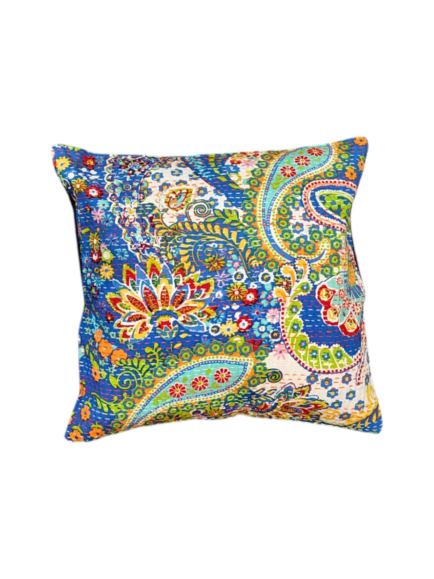 Multicolor floral paisley throw pillow cover, 16x16 inches, handmade decorative cushion for sofa and bed.