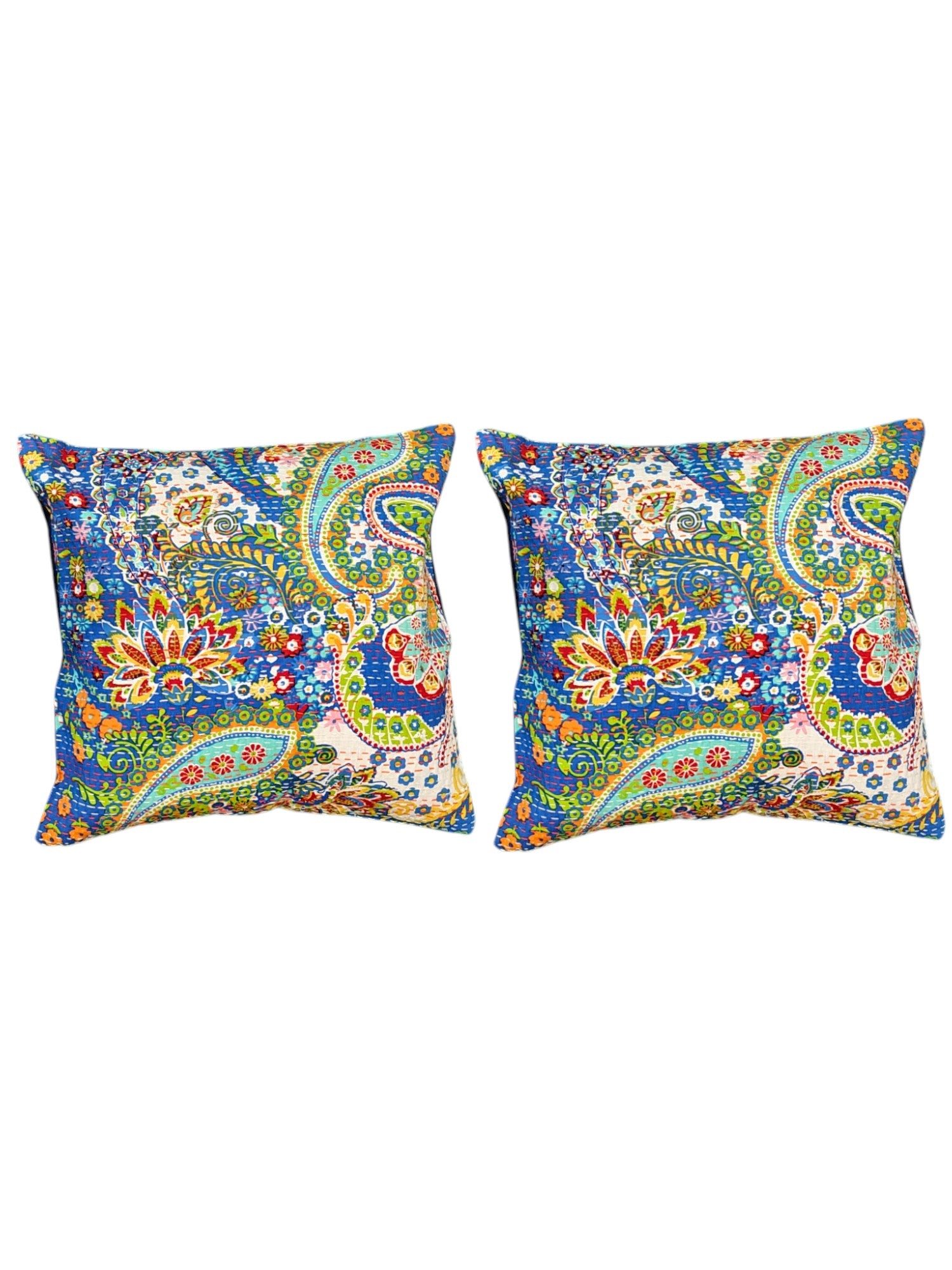 Multicolor floral paisley cushion covers, 16x16 decorative throw pillows for sofa and bed accents.