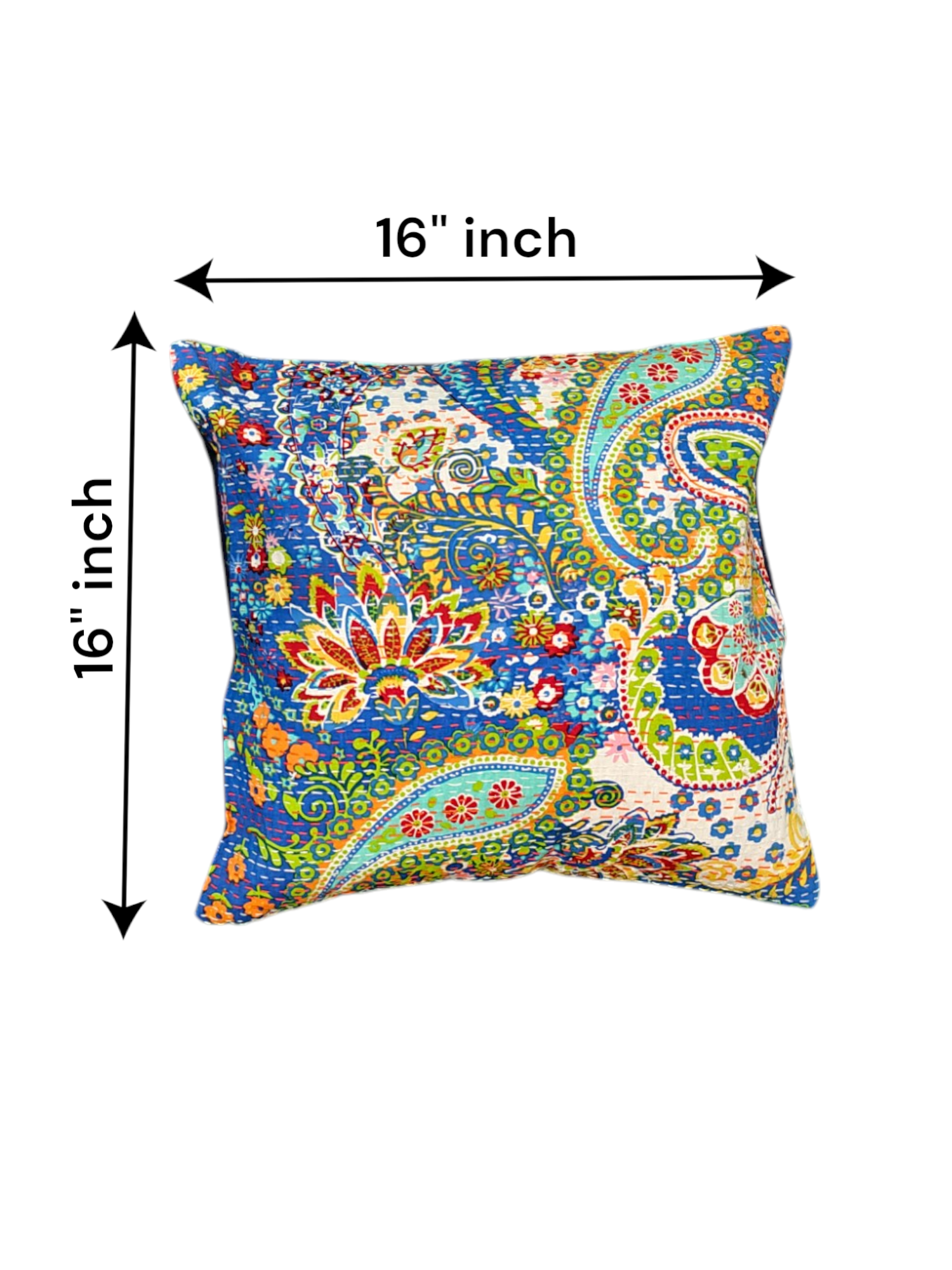Multicolor floral paisley cushion cover, 16x16 inches, ideal for decorative throw pillows on sofa or bed.