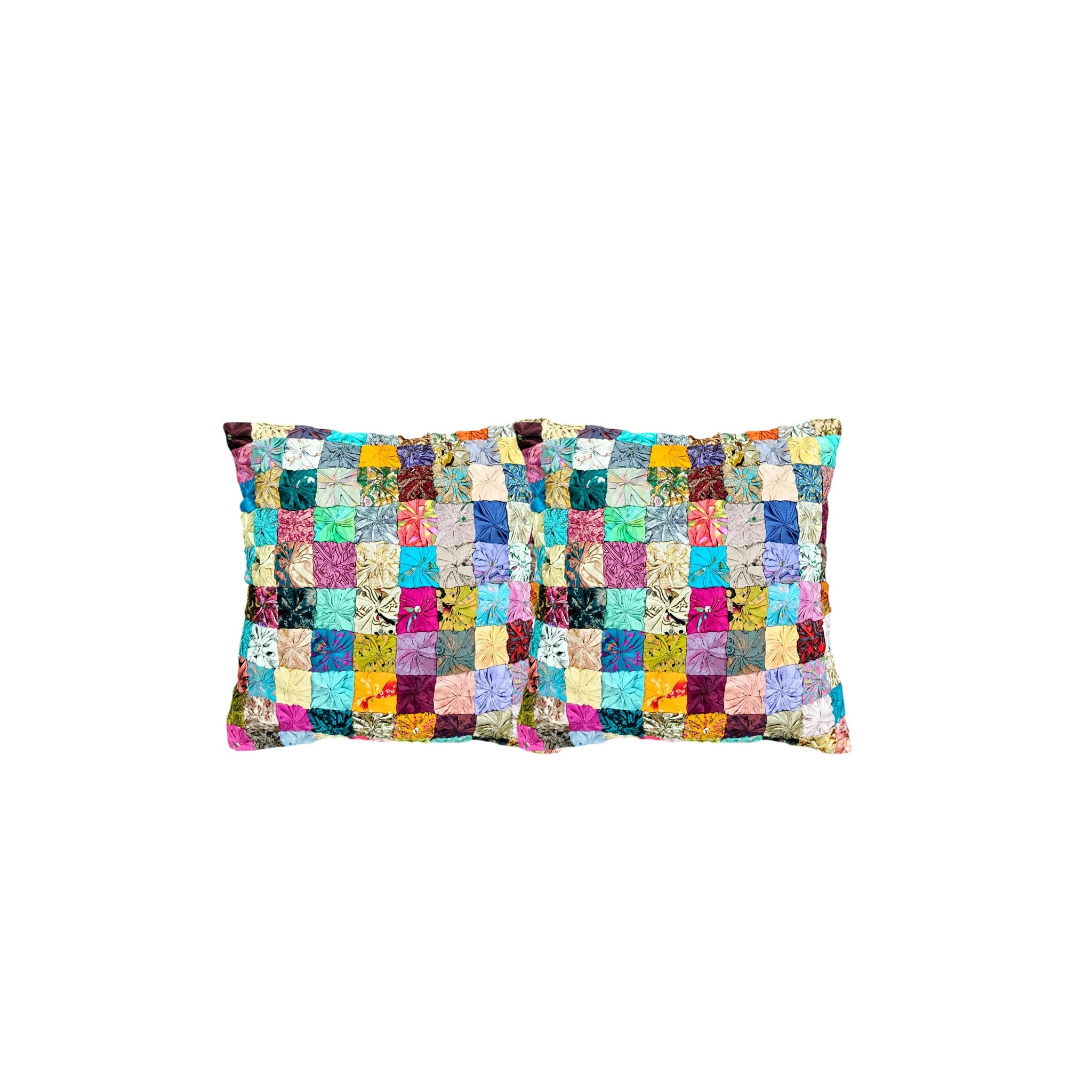 Colorful patchwork cotton cushion covers, handmade set of 2, vibrant design, 16x16 inches, perfect for home decor.