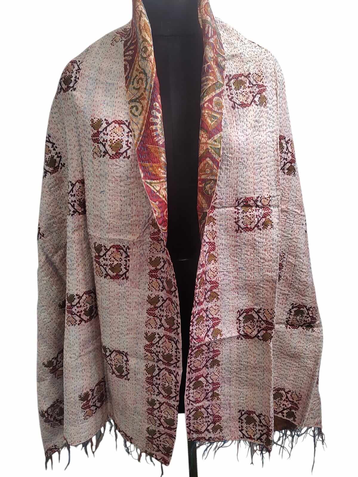 Vintage Kantha Silk Scarves Scarf Reversible 100%Silk Sari Saree Wraps Indian Dupatta Wholesale Supply