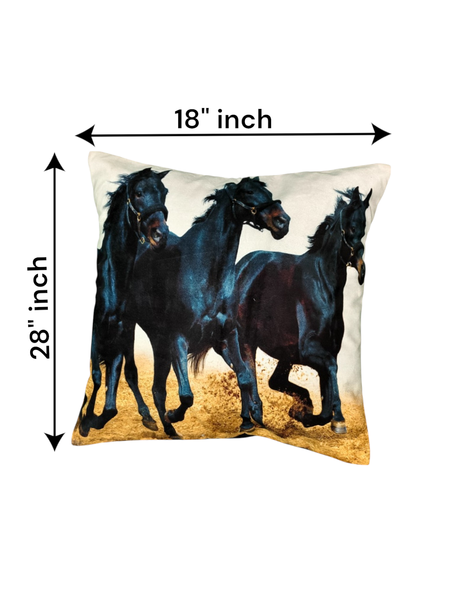 Running Black Horses cushion cover, 18x28 inch, bold decorative pillow for sofa and bed accents.