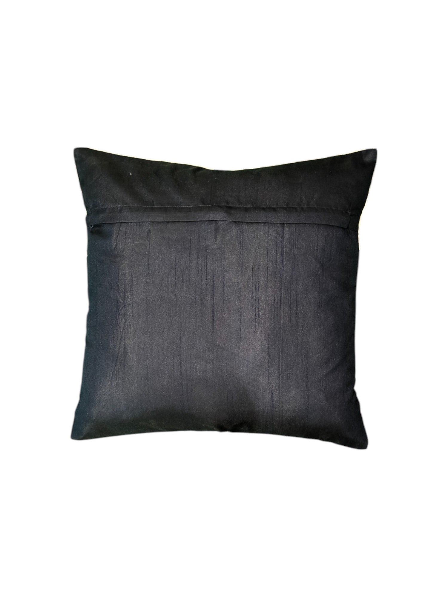 Elegant black cushion cover with a concealed zip closure, perfect for sofa and bed decor, 16x16 inches.