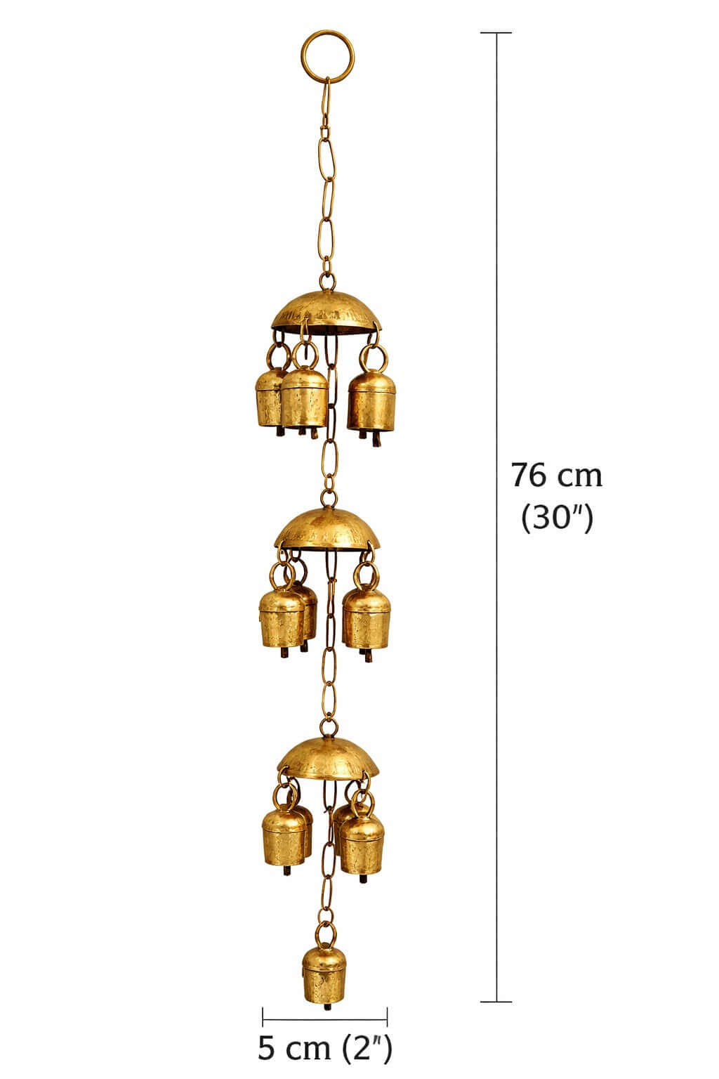 Vintage Metal Wind Chimes with 13 Bells – Rustic Antique Brass Hanging Decor for Outdoor Indoor Use, Garden, Patio, Balcony & Front Door, Handmade Farmhouse Style (30 Inch / 76 cm)