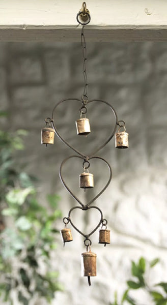 Wind chime with Hearts and Bells Handmade Recycled Iron Metal Crafts