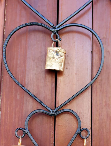 Wind chime with Hearts and Bells Handmade Recycled Iron Metal Crafts