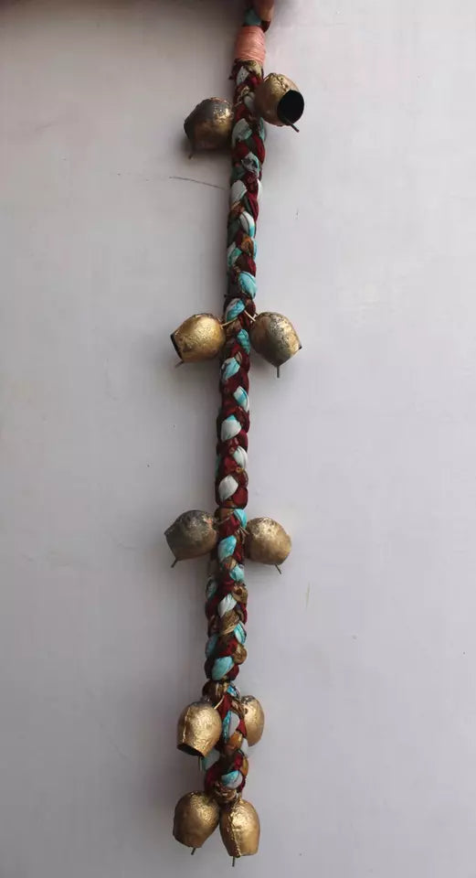 Enhance your space with our multicolor handmade chimes, featuring 11 tin bells and old silk sari. Perfect for relaxation and unique charm!