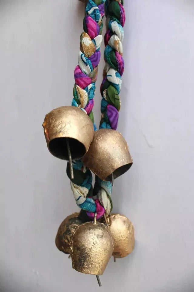 Enhance your space with our multicolor handmade chimes, featuring 11 tin bells and old silk sari. Perfect for relaxation and unique charm!