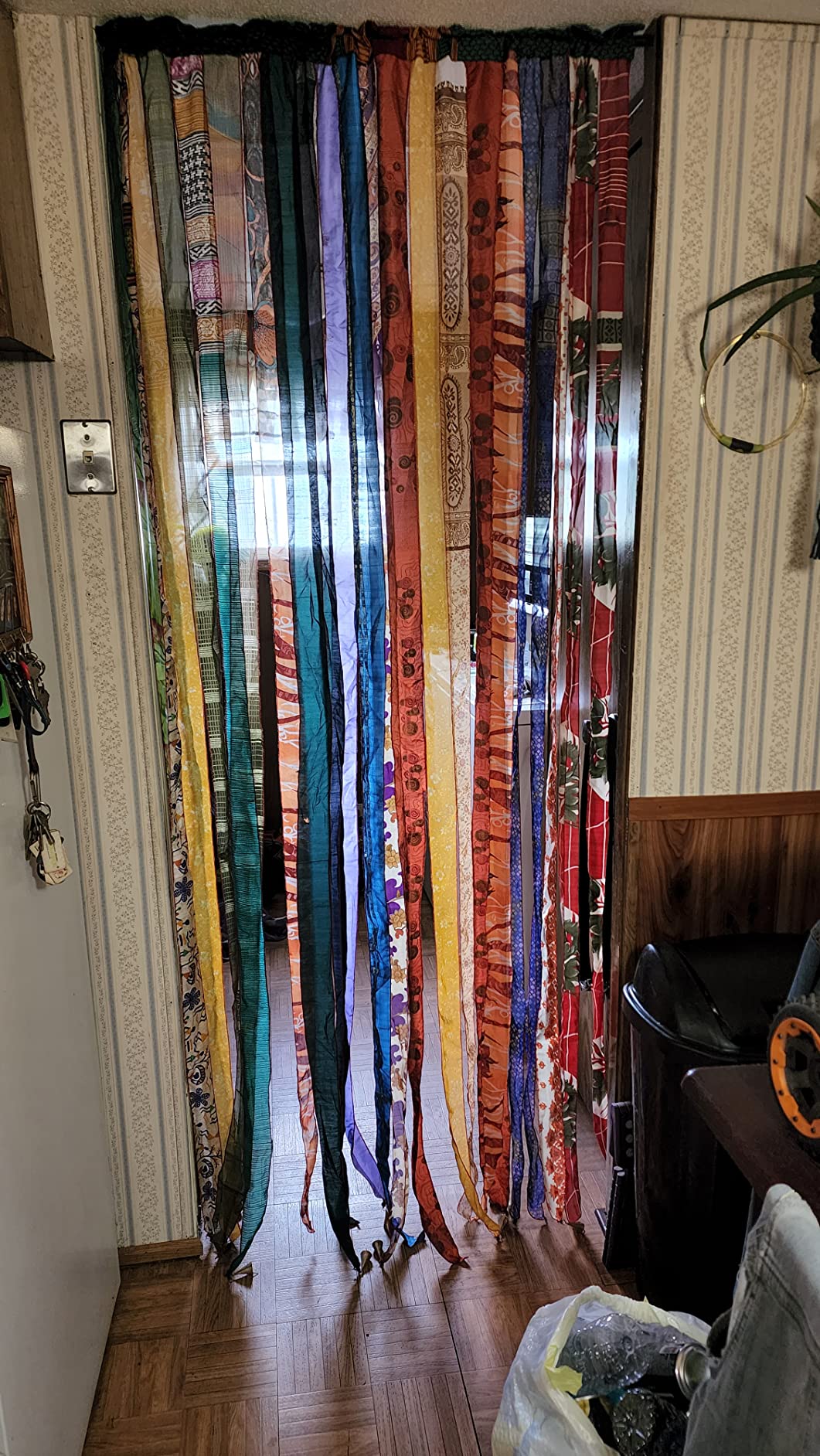 Old Silk Sari Multicolor Ribbon Doorway Curtain Hippie Bohemian Room Divider Light-Filtering Boho Curtains Rod Pocket Window Drape for Livingroom Bedroom 85 x 45 Inch