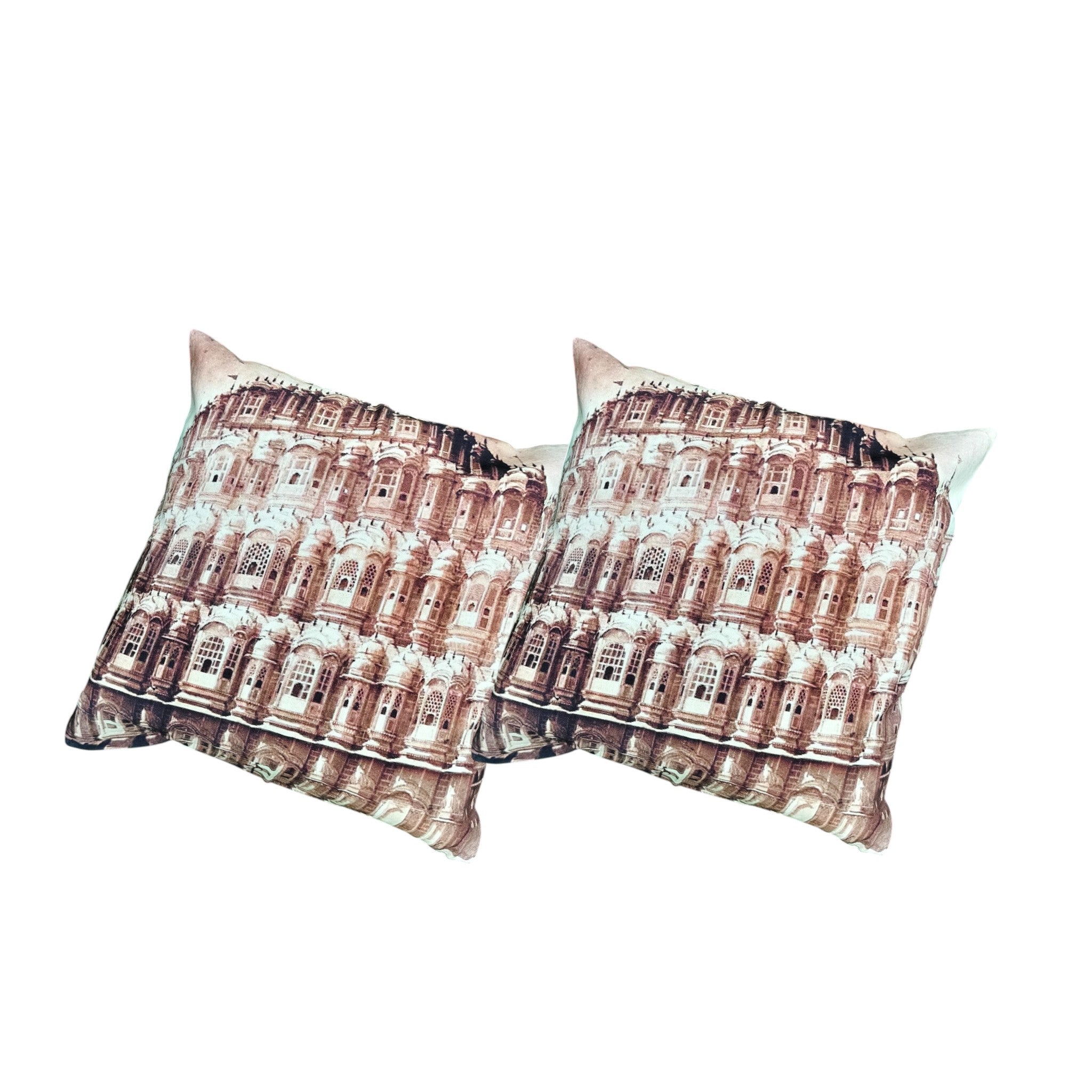 Set of 2 decorative multicolor cushion covers featuring a stylish architectural digital print design.