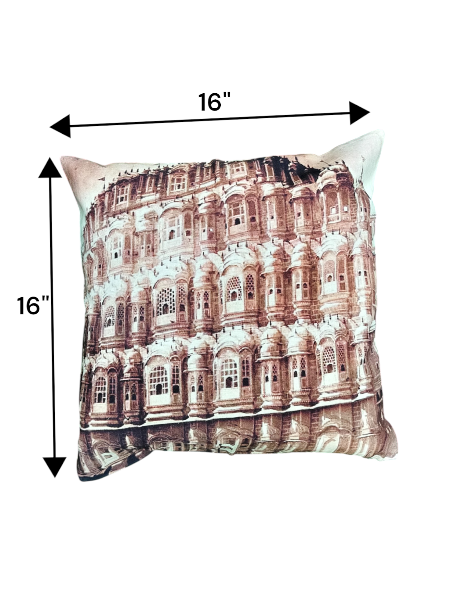 Multicolor decorative cushion cover featuring a high-resolution architectural design, 16x16 inches.