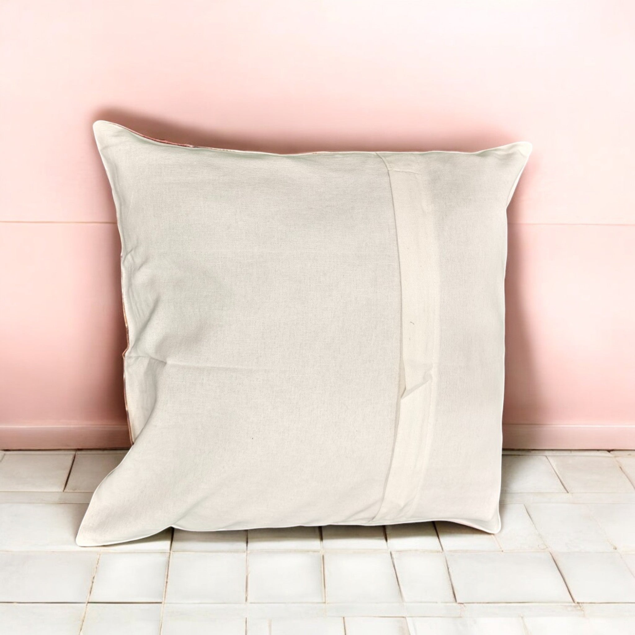 Neutral decorative cushion cover 16x16 inches against a soft pink background, perfect for sofa or bed accent.