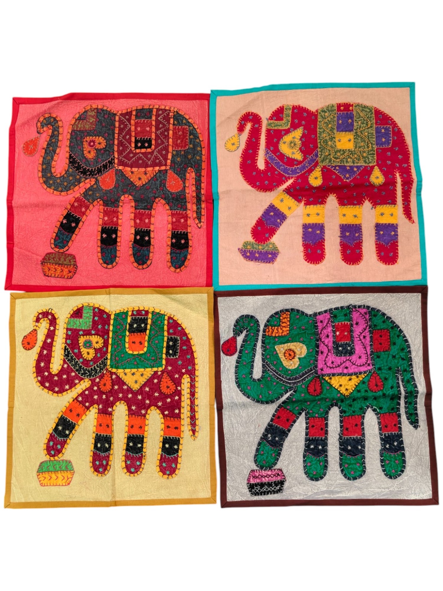 Set of 4 Elephant Digital Print Cushion Covers 16x16 Ethnic Patchwork Style Pillow Covers for Sofa, Couch, or Bedroom Décor