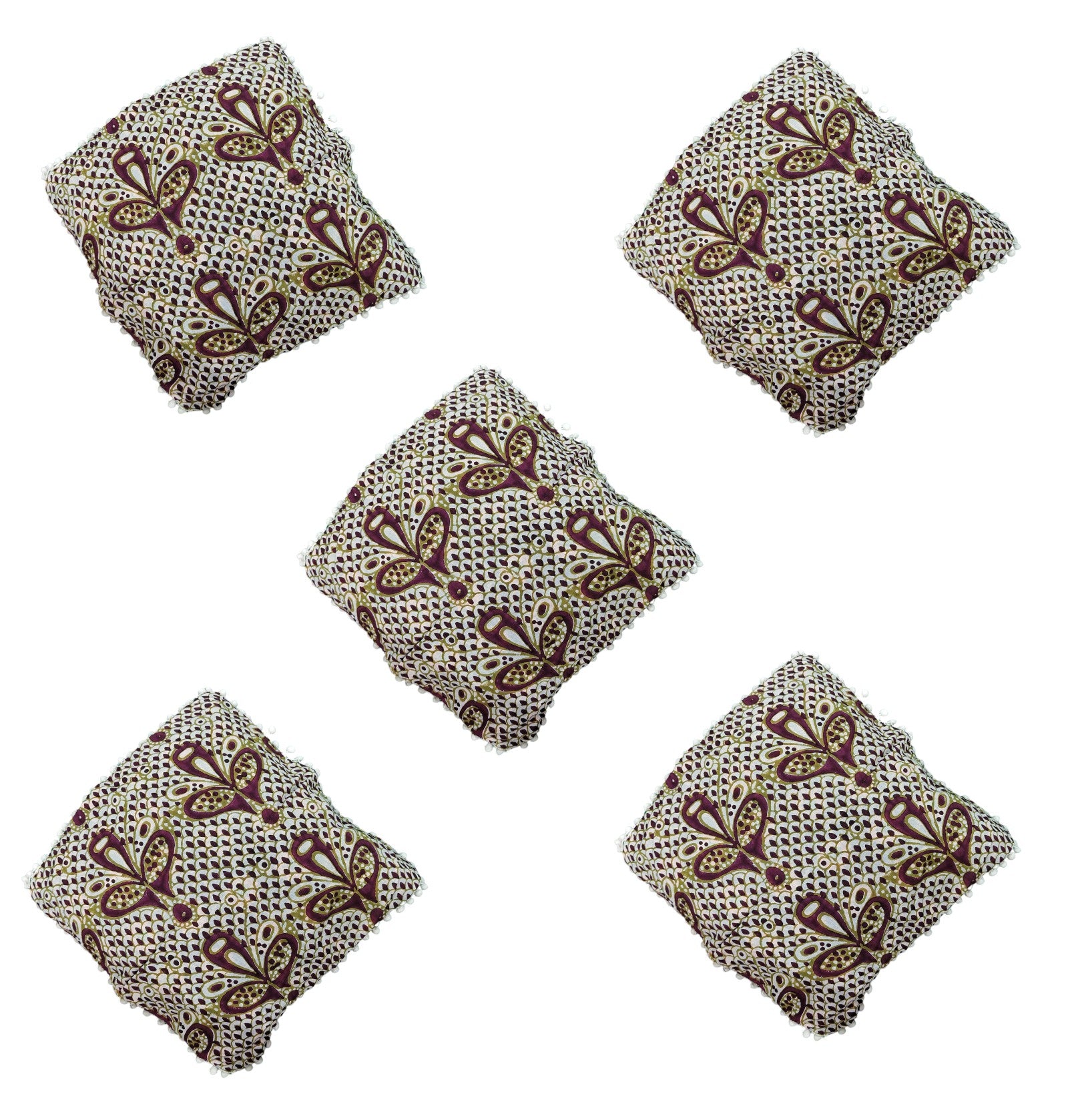 Set of 5 16x16 ethnic floral design cushion covers, perfect decorative pillows for sofa or bed.