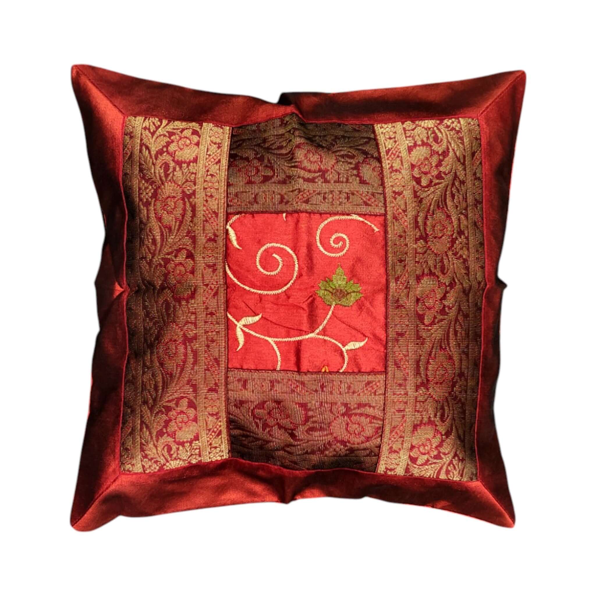 Banarasi Silk Brocade Cushion Covers Set of 5 with intricate embroidery and rich colors, perfect for home decor.