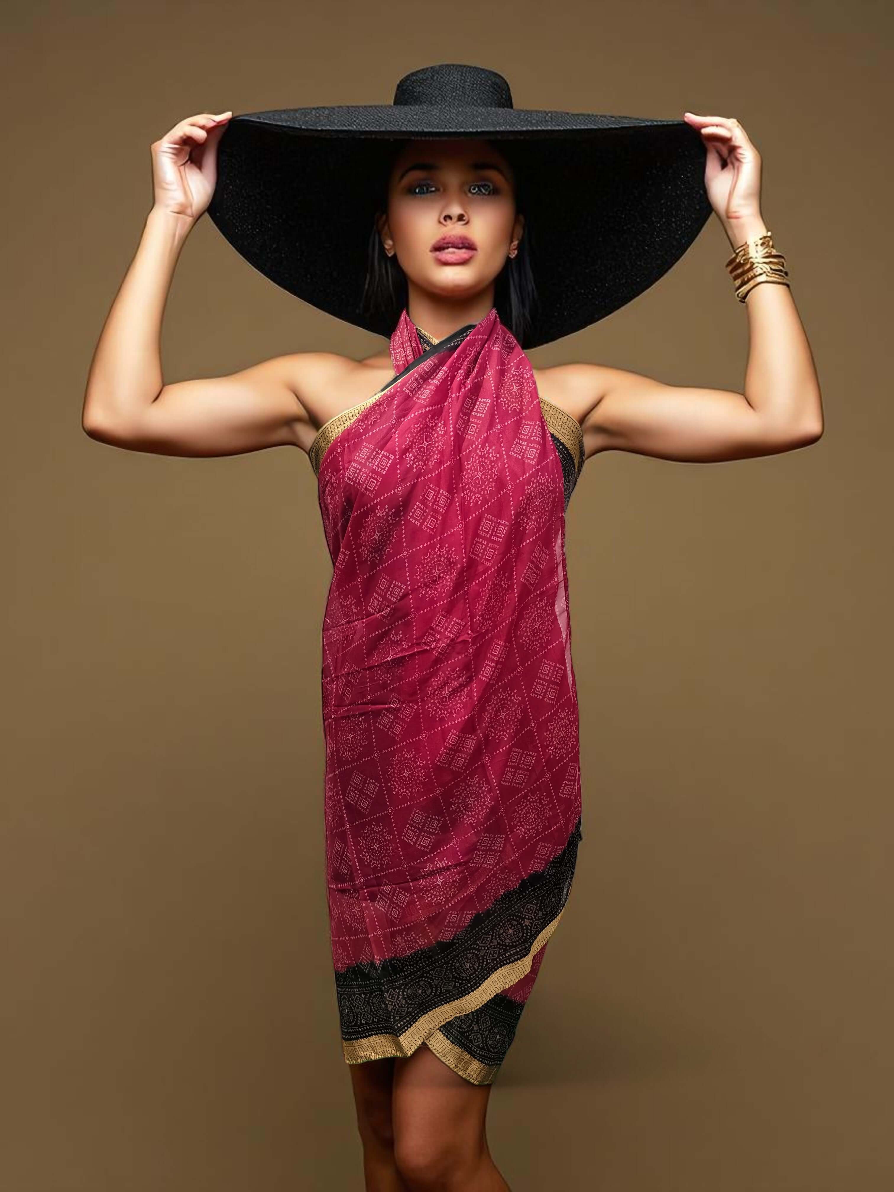 Sarong Pareo Beach Cover Up Wrap – silk sarong Swimsuit Cover Up, Bikini Wrap, Pool & Beach Wear (72” x 45”) – Wholesale Lot, Assorted Designs worn by a model.