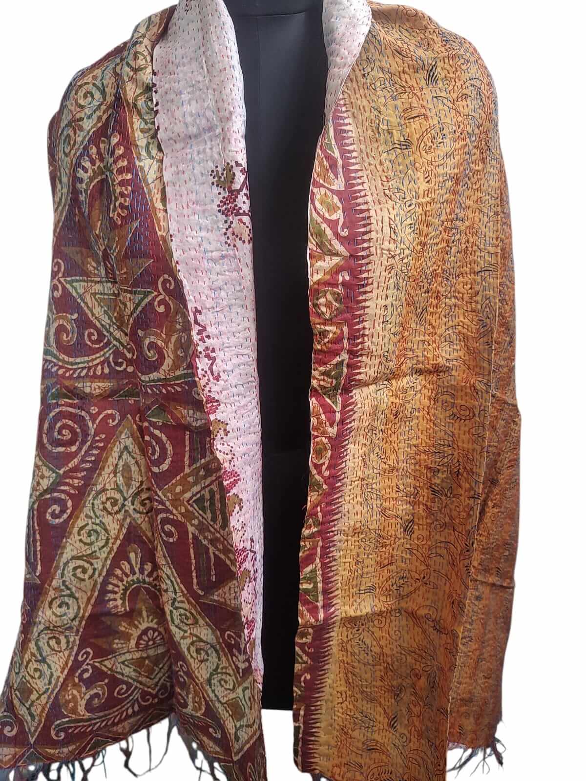 Vintage Kantha Silk Scarves Scarf Reversible 100%Silk Sari Saree Wraps Indian Dupatta Wholesale Supply