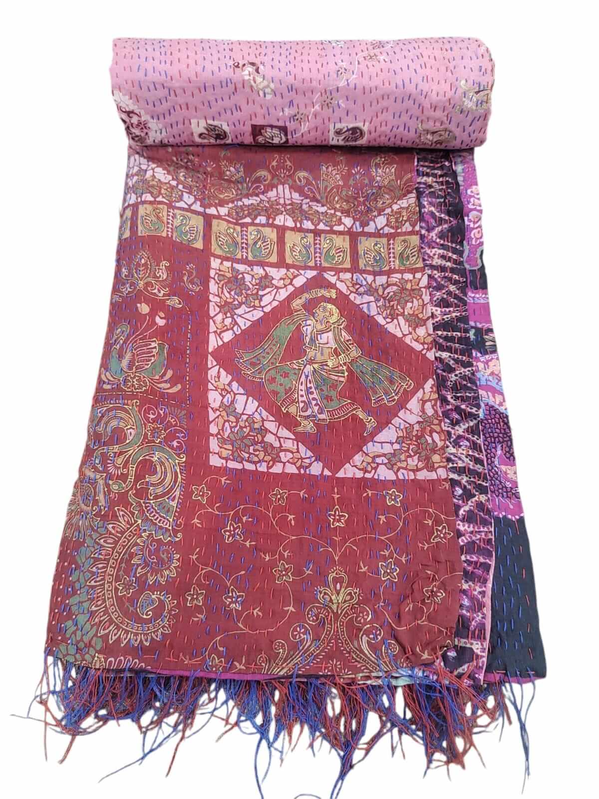 Vintage Kantha Silk Scarves Scarf Reversible 100%Silk Sari Saree Wraps Indian Dupatta Wholesale Supply