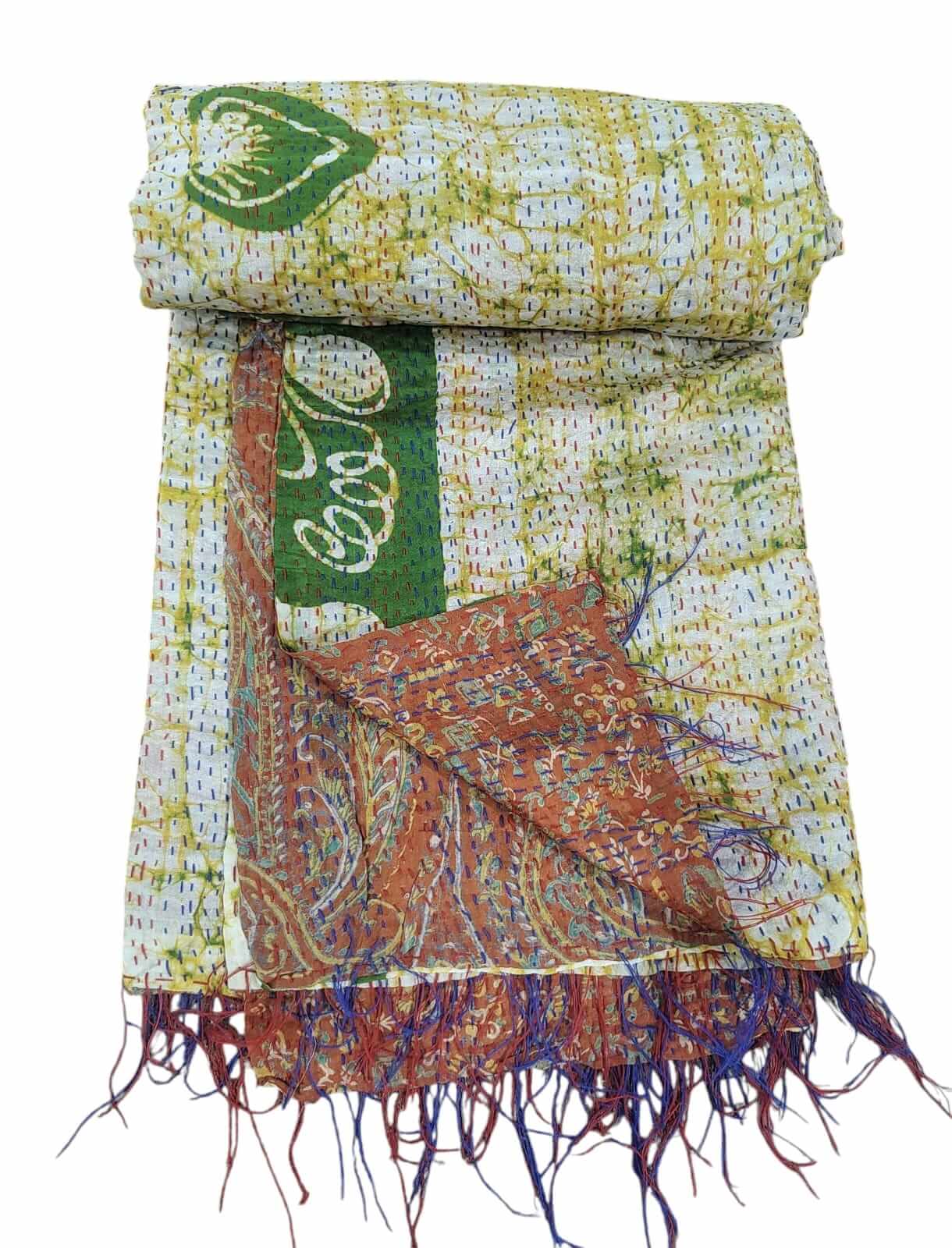 Vintage Kantha Silk Scarves Scarf Reversible 100%Silk Sari Saree Wraps Indian Dupatta Wholesale Supply
