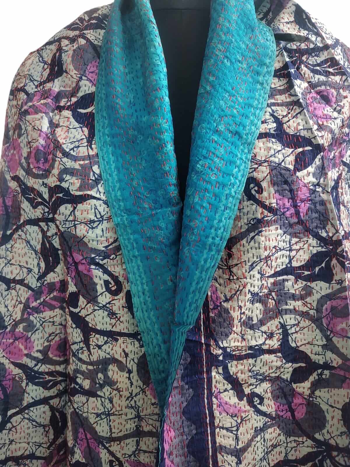 Vintage Kantha Silk Scarves Scarf Reversible 100%Silk Sari Saree Wraps Indian Dupatta Wholesale Supply