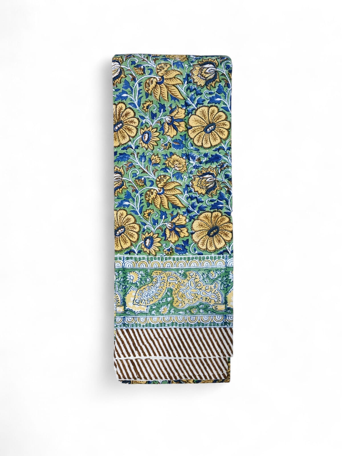 Mango Gifts Hand Block Printed 100% Rectangular Pure Cotton Tablecloth | Floral & Striped Design, Washable Dining Table Cover, 60x90 Inches