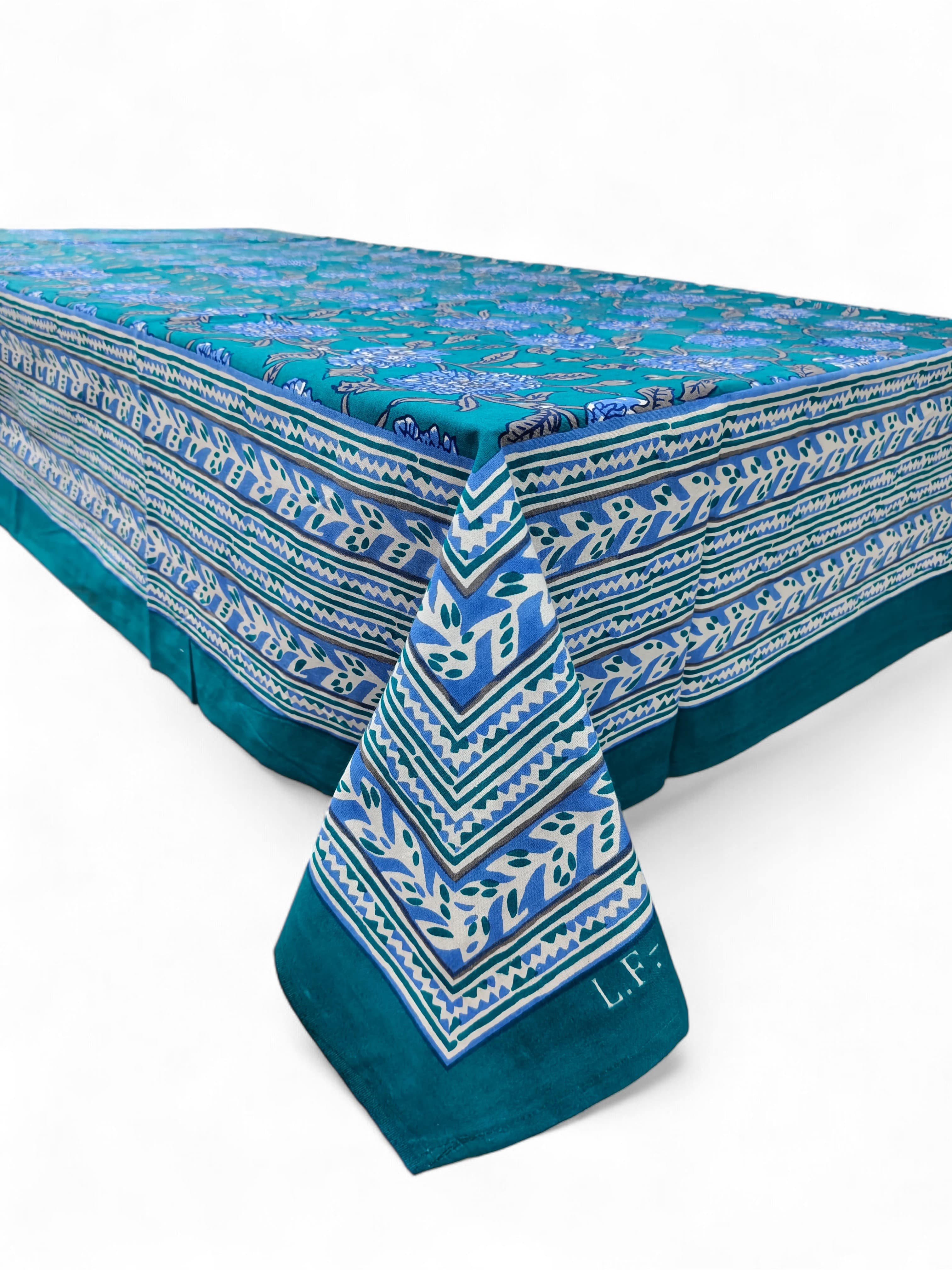 Mango Gifts Hand Block Printed 100% Rectangular Pure Cotton Tablecloth | Floral & Striped Design, Washable Dining Table Cover, 60x90 Inches