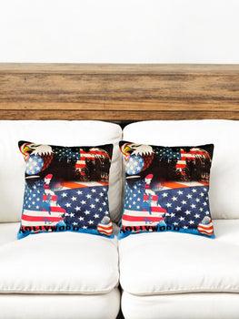USA flag print cushion covers, featuring Statue of Liberty and Bald Eagle, set of 2 decorative throw pillows.