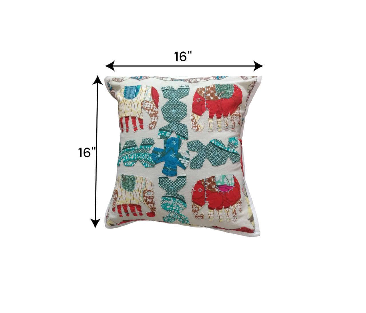 Vibrant 16x16 inch elephant decorative throw pillow cover with multicolor digital print, suitable for sofa or bed.