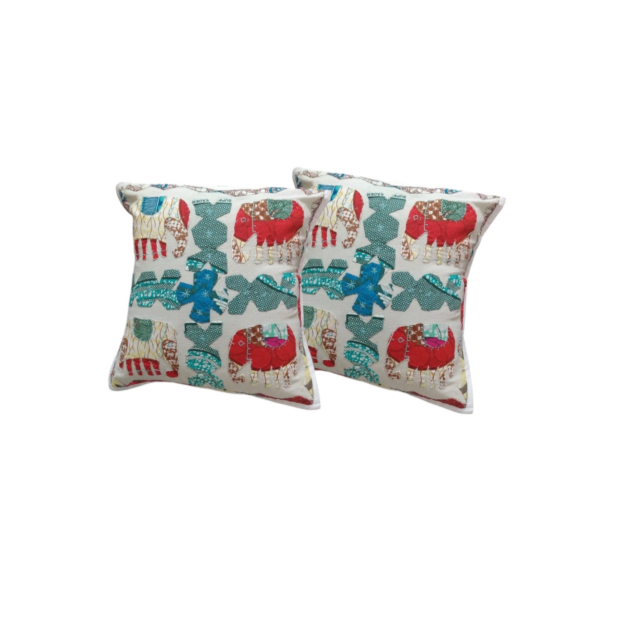 Set of 2 vibrant elephant decorative throw pillow covers, 16x16 inches, perfect for sofa or bed accents.