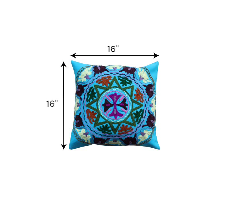 Vibrant 16x16 inch Indian peacock and floral cushion cover, perfect for sofas or beds, set of 2 decorative pillow covers.