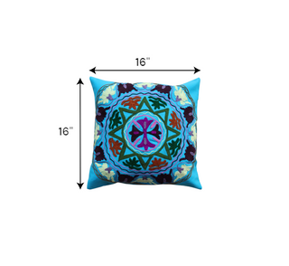 Vibrant 16x16 inch Indian peacock and floral cushion cover, perfect for sofas or beds, set of 2 decorative pillow covers.