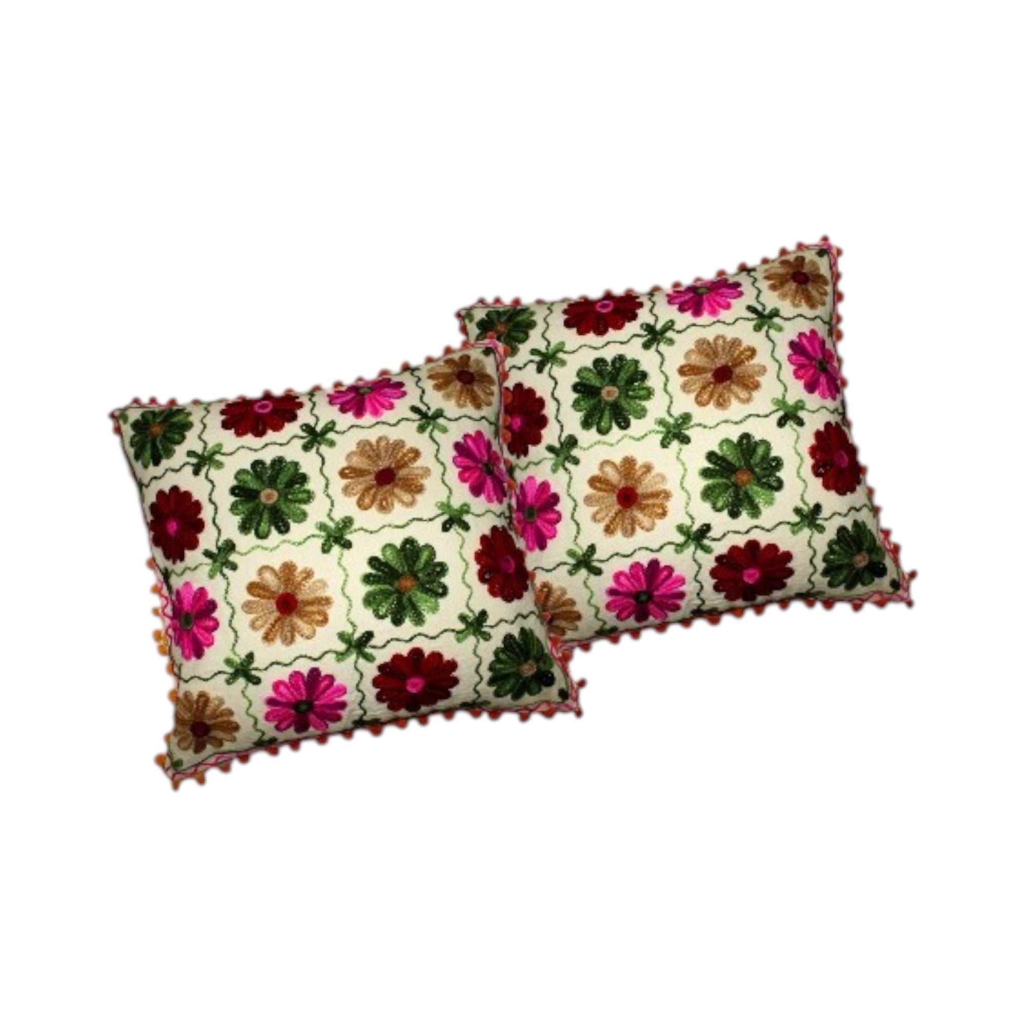 Vibrant multicolor Indian patchwork cushion covers set of 2, decorative throw pillows for sofa and bed.