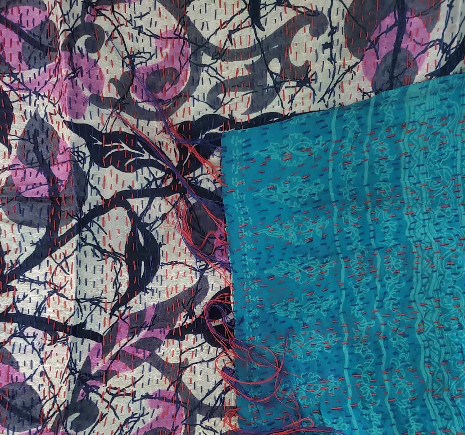 Vintage Kantha Silk Scarves Scarf Reversible 100%Silk Sari Saree Wraps Indian Dupatta Wholesale Supply