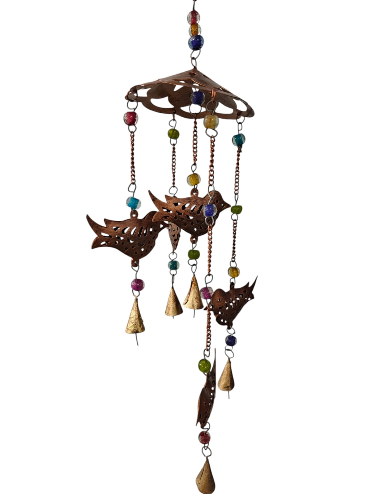 Recycled Iron Metal Birds Wind chime with glass beads and bells antique copper finish recycled iron metal crafts