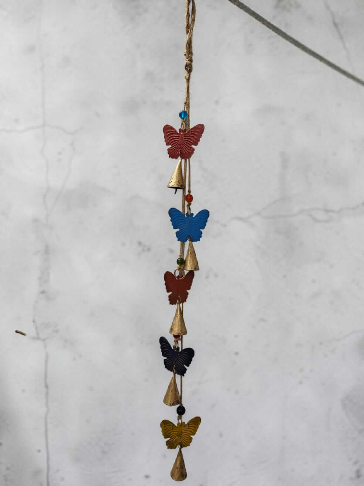 Rustic Colorful Butterfly Bell Hanging Wind Chime – Handmade Metal Boho Garden Decor for Patio, Balcony, Porch & Indoor Wall Decoration