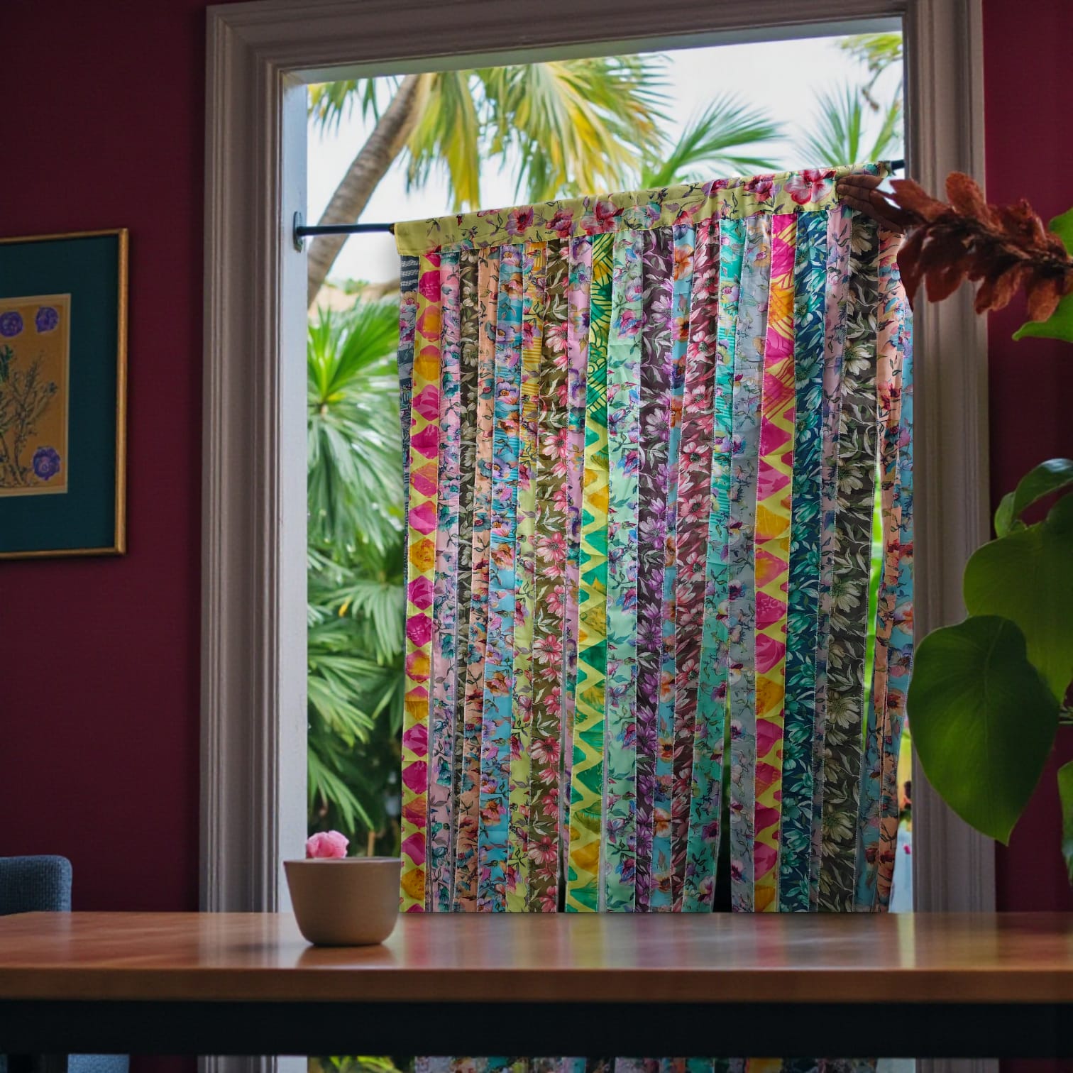 Rod pocket doorway curtain