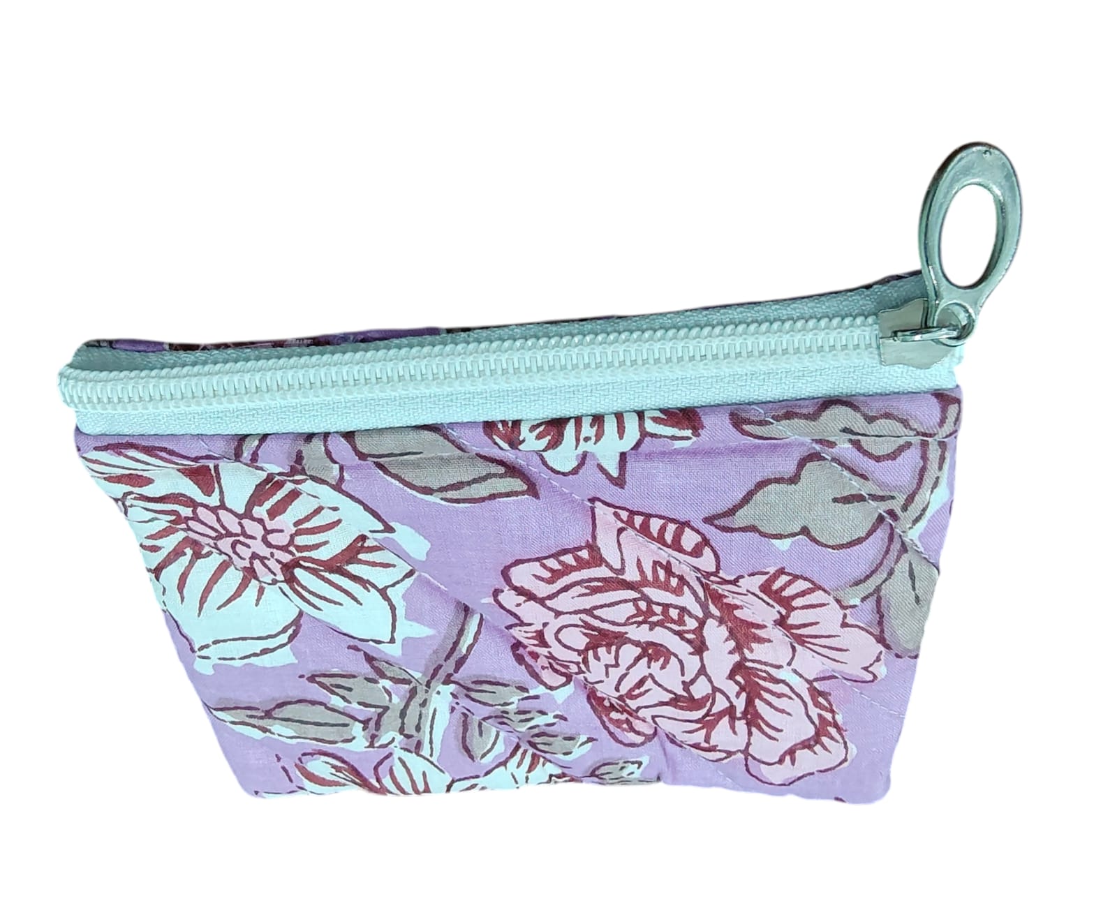 Mini Quilted Zip Pouch for Coins, Credit Cards, Cash, Keys & Jewellery, Handmade Block Print Wallet, Travel Organizer for Women