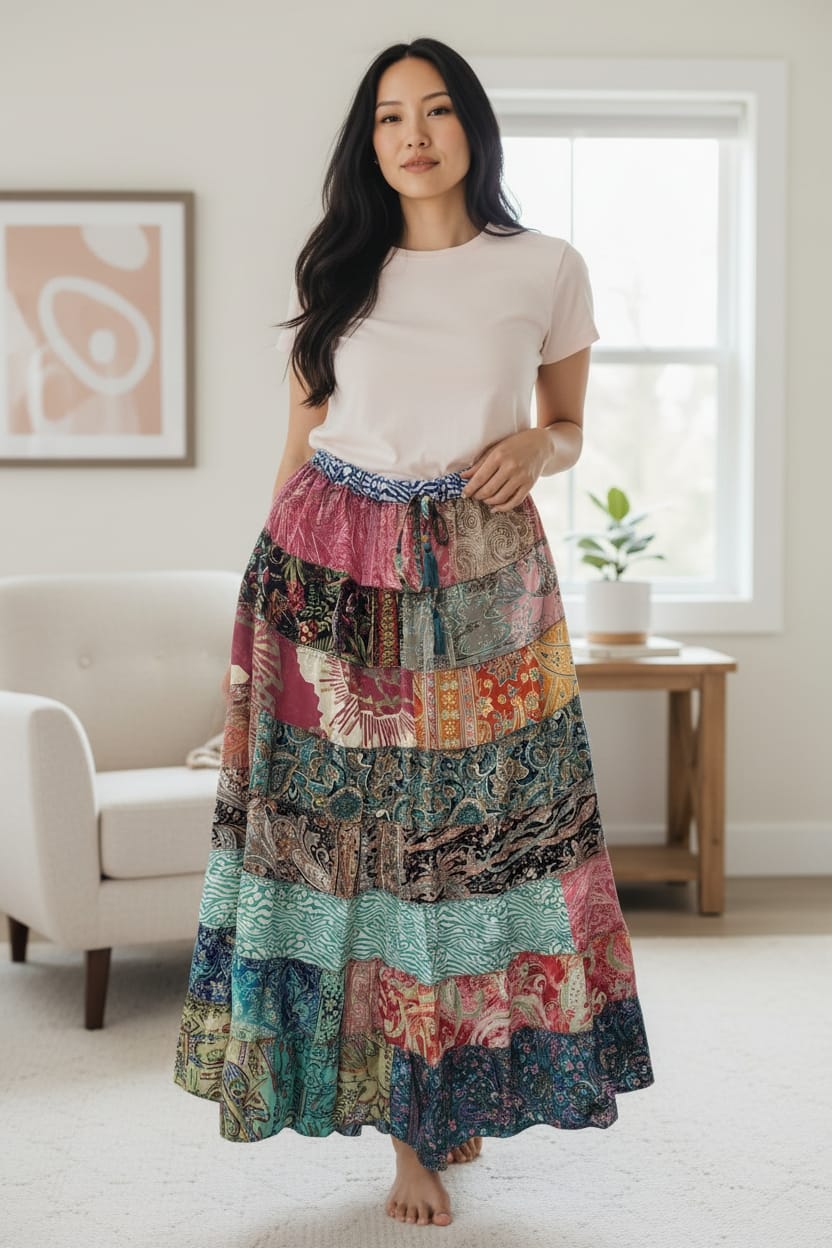 silk sari fabric long skirt 