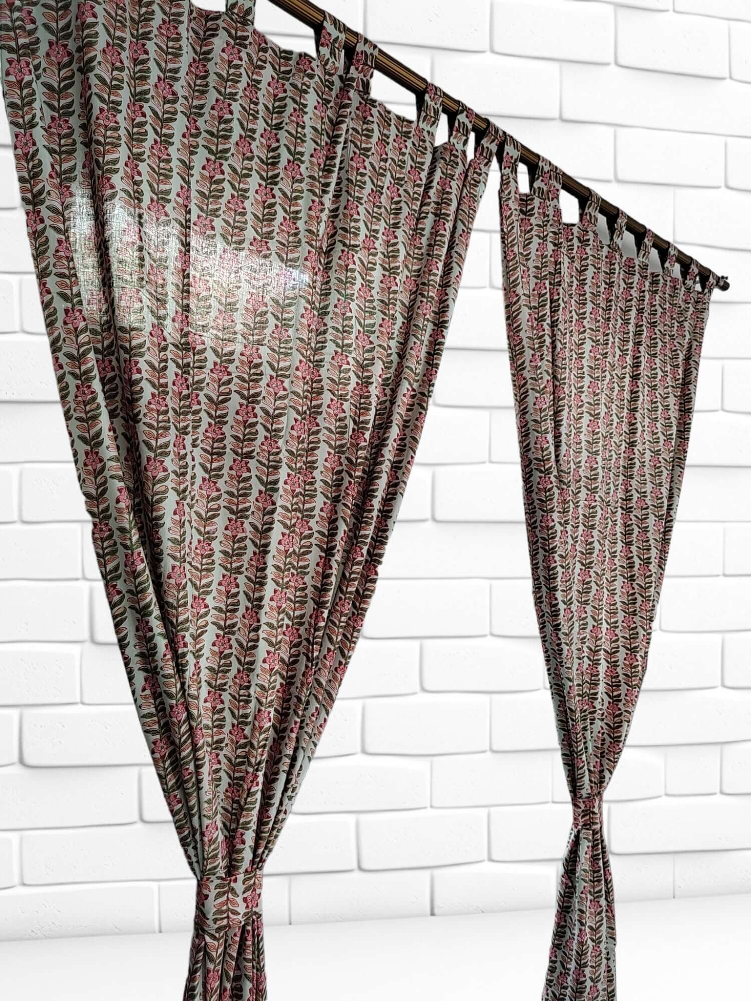 Hand-Block Print Cotton Floral Curtains - Bohemian Decor