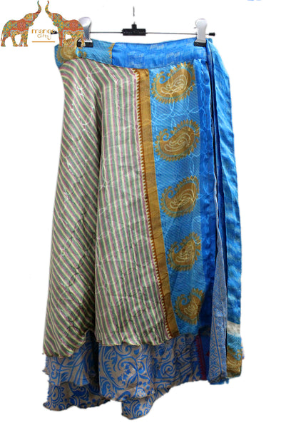 Vintage 2 Layer Silk Sari Saree Magic Wrap Around Skirt Dress Beach Wear Sarong Wholesale