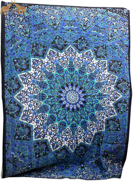 Handmade Mandala Sofa Couch Throw Multicolor Kantha work 50 x 66 Inches Lightweight Thin Tapestry