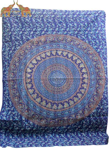 Handmade Mandala Sofa Couch Throw Multicolor Kantha work 50 x 66 Inches Lightweight Thin Tapestry