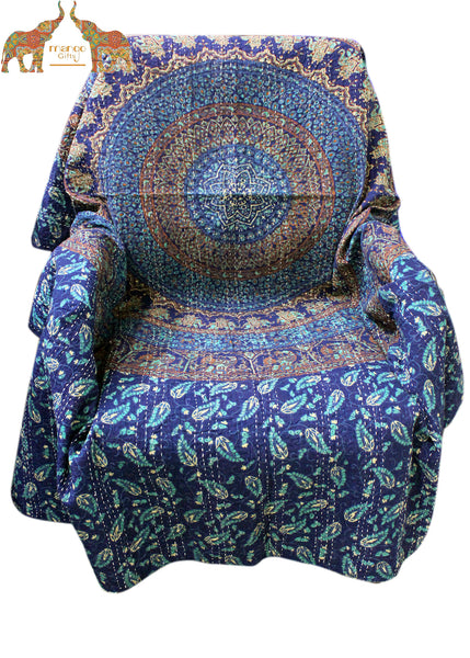 Handmade Mandala Sofa Couch Throw Multicolor Kantha work 50 x 66 Inches Lightweight Thin Tapestry